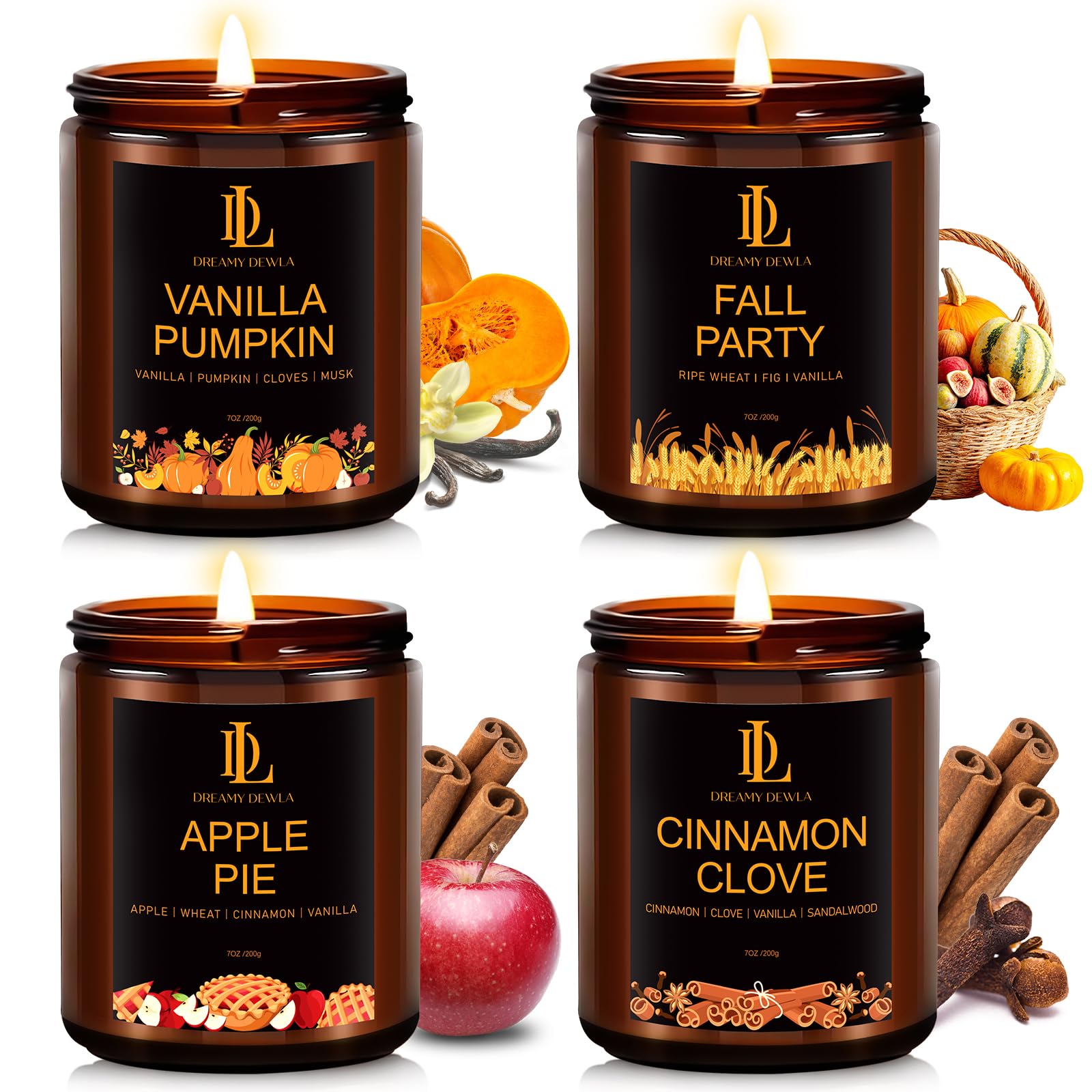 Winter Candle Set, Candles for Home Scented, 4 Pack Soy Candles for Holiday, Holiday Candle Gifts for Women Men, Winter Scents of Gingerbread Cookies/Apple & Cinnamon/Coffee Latte/Pine & Cedarwood
